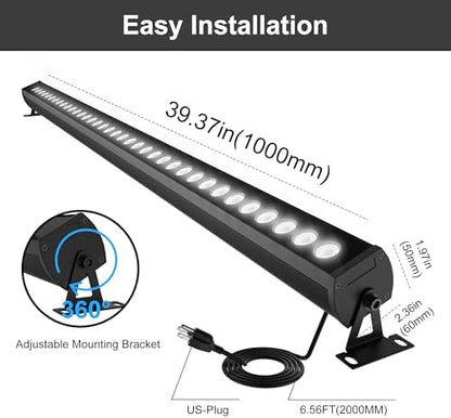Outdoor LED Wall Washer Light Bar – 40 Inch, 3000K Warm White Waterproof Heavy-Duty Strip Light (IP65), 6.5ft Plug-&-Play