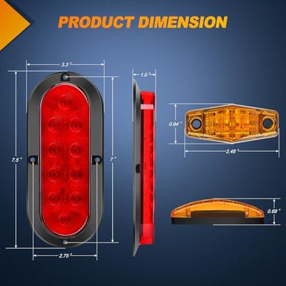 Nilight LED Trailer Light Kit Oval Taillight Diamond Shaped Marker Lights