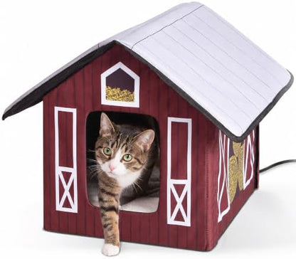 K&H Heated Cat House, Outdoor Kitty Shelter, Safety Listed, 20W, Barn