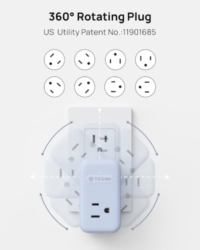 TROND Outlet Extender with 360 Rotating Plug, 3 Way Plug Adapter