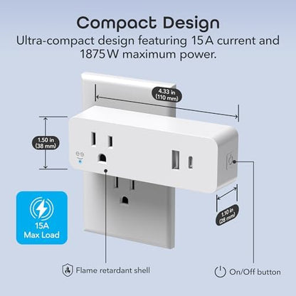 Geeni Switch + Charge Smart Wi-Fi Plug, 20W USB-A & USB-C Fast Charging