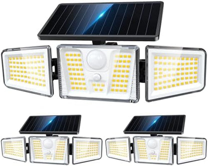 KOOPER Solar Flood Lights, 210 LED Motion Sensor Outdoor Lights, Solar Motion Lights Outdoor Waterproof, 3 Heads 300° Wide Angle Outdoor Security Lights for Yard Patio Garage Entryways, 3 Pack, Black