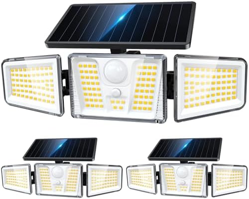 KOOPER Solar Flood Lights, 210 LED Motion Sensor Outdoor Lights, Solar Motion Lights Outdoor Waterproof, 3 Heads 300° Wide Angle Outdoor Security Lights for Yard Patio Garage Entryways, 3 Pack, Black