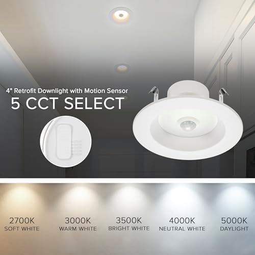 Maxxima 4 in. Retrofit LED PIR Motion Sensor Downlight, 1000 Lumens, 5 CCT