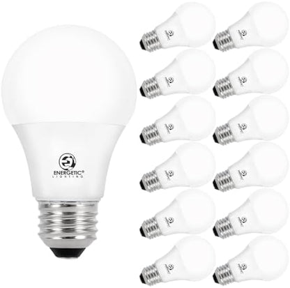Energetic A19 LED Bulb 60W Equivalent Soft White, 2700K LED Light Bulbs, E26 Standard Base, 8W 760LM, Non-Dimmable, ETL Listed, 12 Pack
