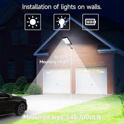 Solar Lights Outdoor Waterproof, 6500K Dusk to Dawn Solar Street Light Motion Sensor with Remote, LED Security Flood Light for Outside Garden Yard Path, Oudoor Parking Lot Lights, 4PACK
