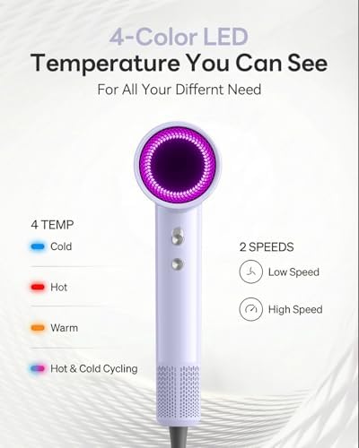 Diffuser Hair Dryer, 500M Negative Ion Blow Dryer for Women (Purple)