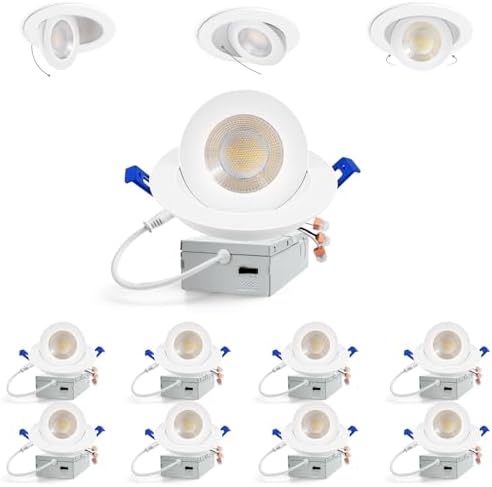 Adetu 4 inch Gimbal LED Recessed Light, 5CCT, 10W=95W, 982LM, 8 Pack