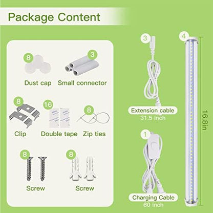 GYTF Plant Grow Light Strips, 204 LED-Bulbs 5000K White Full Spectrum Grow Light Strips for Indoor Plants, Succulents, Seeds Starting, Greenhouse, End-to-End Connection (4x10W, 200W Equivalent)