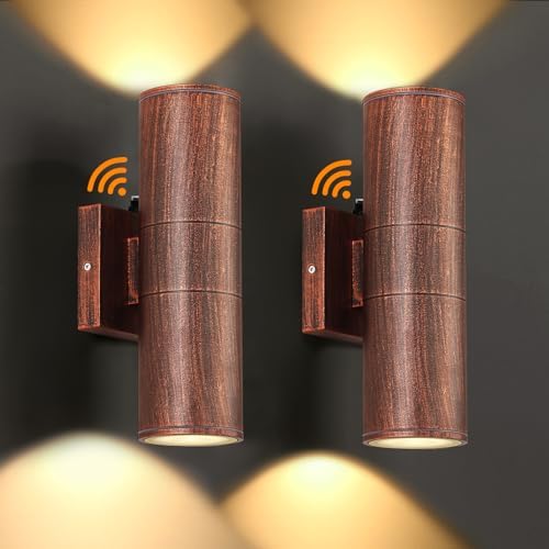 DAKAFUL Dusk to Dawn Outdoor Lighting Sensor Wall Lights 2Pack, 12W 2700K Integrated LED Cylinder Up Down Lights Outdoor, IP65 Waterproof Aluminum Wall Sconce Exterior Wall Light for Porch Patio etc.