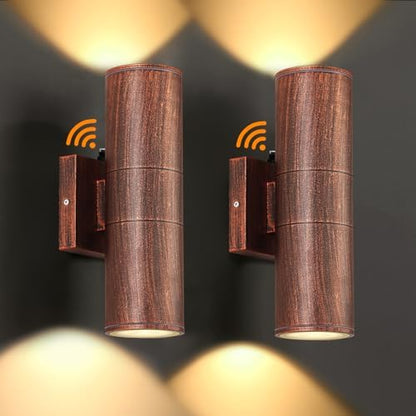 DAKAFUL Dusk to Dawn Outdoor Lighting Sensor Wall Lights 2Pack, 12W 2700K Integrated LED Cylinder Up Down Lights Outdoor, IP65 Waterproof Aluminum Wall Sconce Exterior Wall Light for Porch Patio etc.