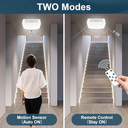 Rechargeable Motion Sensor Ceiling Light with Remote, 3000K-6000K 3 Pack