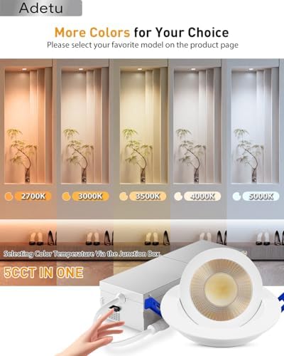 Adetu 4 Pack 2 inch 5CCT LED Gimbal Recessed Light, 5W=50W, 550LM, 120V