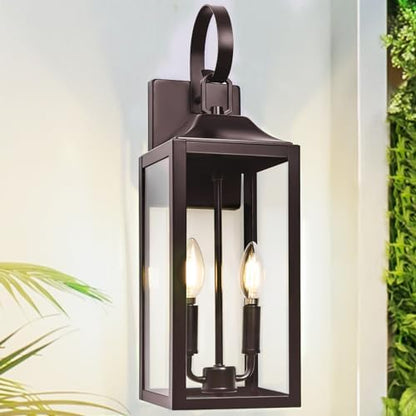 19" Oil Rubbed Bronze Outdoor Wall Lantern 2-Light, Porch & Patio Lights