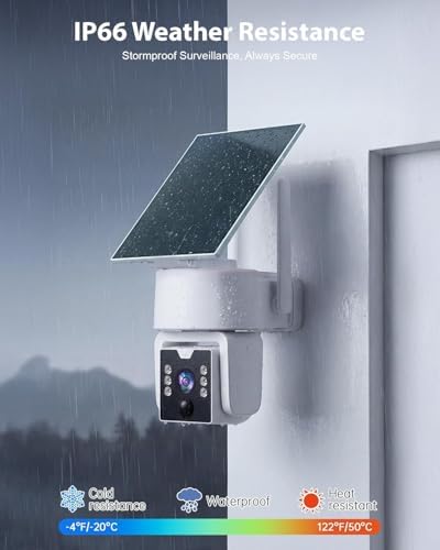 5G & 2.4G Wi-Fi Outdoor Camera Wireless,Solar Security Cameras Wireless Outdoor, 2K 360° PTZ Camera, Solar/Battery Powered, PIR Human Detection, Color Night Vision, Two-Way Talk, Compatible with Alexa