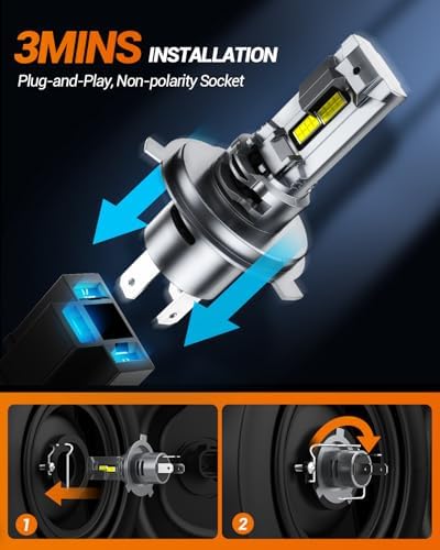 SEALIGHT H4 Bulbs, 80,000LM H4 9003 Light Bulbs with 25000RPM Cooling Fan, LED Fog Light, Plug-N-Play, Pack of 2