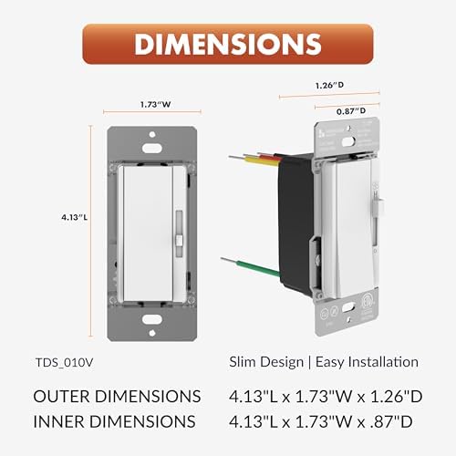 Newhouse Electric White 3-Way/Single Pole 0-10V Dimmer Switch for LED Drivers or Fluorescent Ballasts TDS-010V, Modern Wall Light Dimmer Switch for Contemporary Interior Design