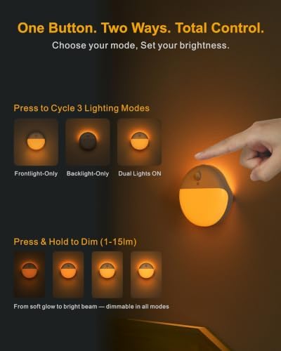 YUNLEX Small Motion Sensor Amber Night Light Battery Operated, Toilet Light