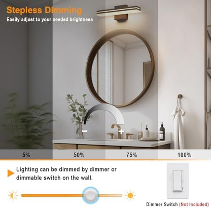 SineRise LED Modern Bathroom Vanity Light Fixtures (16-Inch, 3000K/4000K/6000K, Dimmable), Brown Wood Painted Modern Acrylic Bathroom Wall Lighting Fixtures Over Mirror