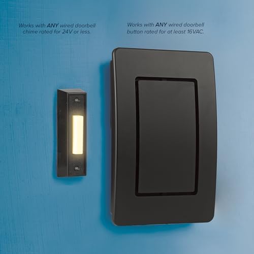 Heath Zenith Wired Mechanical Doorbell Chime Kit, 2-Melody Ding-Dong or Ding, Lighted Push Button, Black Plastic, Hardwired, 85dB, 18000204