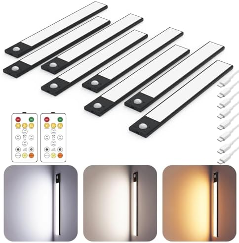 12" Under Cabinet Lighting Wireless, Remote, Motion Sensor, 8Pack, Black