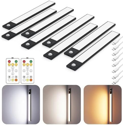 12" Under Cabinet Lighting Wireless, Remote, Motion Sensor, 8Pack, Black