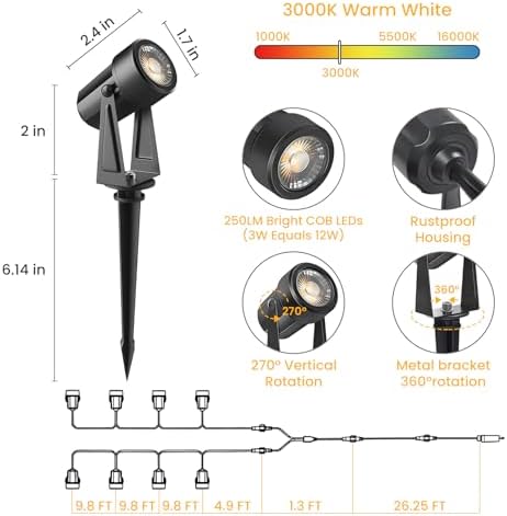 Svater Landscape Lighting Outdoor 8 Pack Low Voltage IP65 Waterproof 27V 3W
