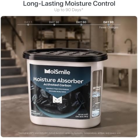 Large Moisture Absorber Buckets, 14 oz Each, Activated Carbon, 4 Pack