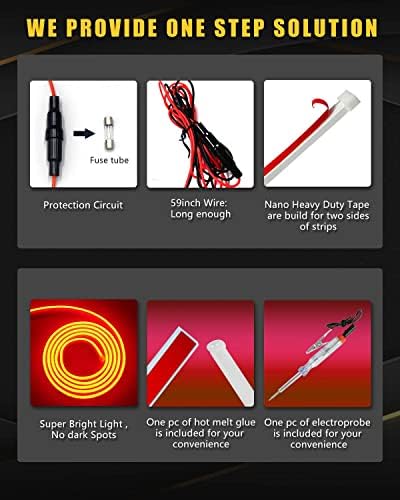 YM E-Bright LED Hood Light Strip, 70in Red Dynamic Scan DRL 12V 1Set