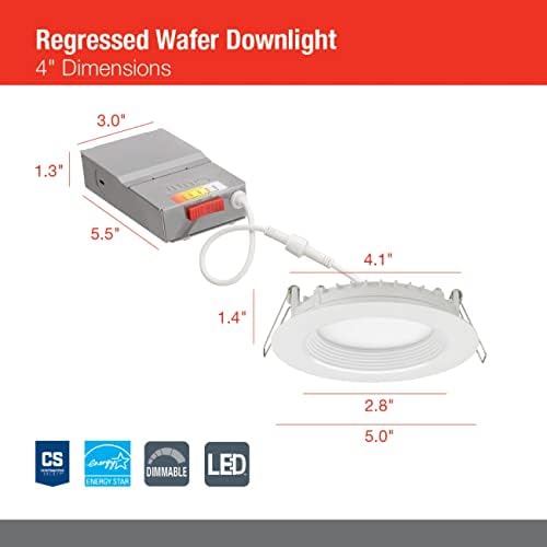 Juno 4" Round Wafer LED Recessed Light, 5-in-1 CCT, Regressed Trim, White