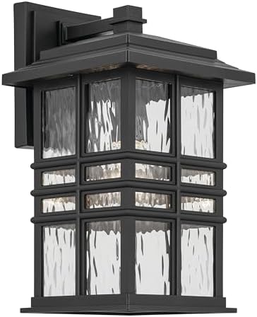 Kichler Beacon Square 14.25" 1-Light Outdoor Wall Light with Clear Hammered Glass in Textured Black, for Exterior Doors, Garage, Porch, or Patio (14.25" x 8"), 49830BKT