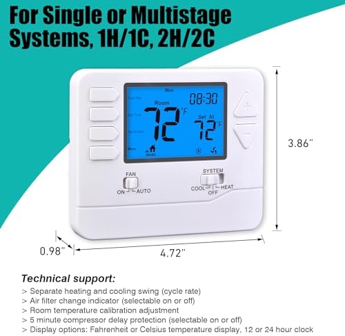 Suuwer 5-1-1 Day Programmable Thermostats for Home 2 Heat/ 2 Cool Conventional Multistage Systems