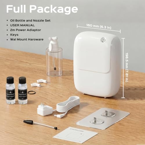 Waterless Essential Oil Diffuser — 3000sq.ft Smart Scent Air Machine with Cold Air Tech, App+Panel Control for Large Home Office Hotel Spa, Wall Mount 400ml (White)