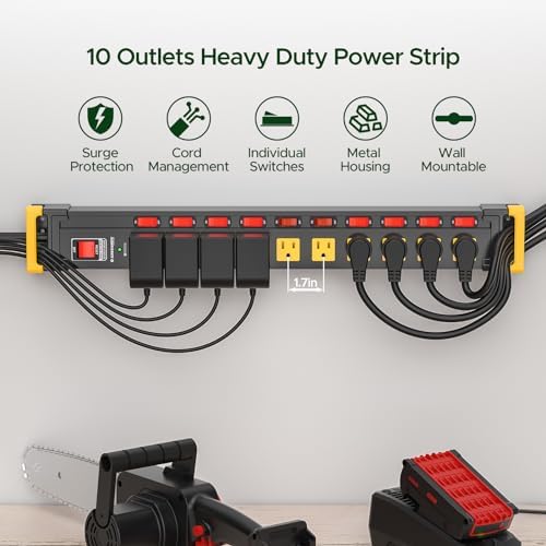 10 Outlet Heavy Duty Metal Surge Protector Power Strip