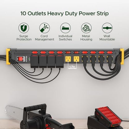 10 Outlet Heavy Duty Metal Surge Protector Power Strip