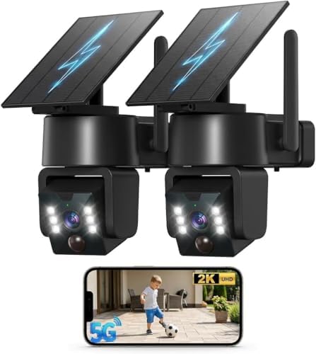 5G & 2.4G Wi-Fi Outdoor Camera Wireless,Solar Security Cameras Wireless Outdoor, 2K 360° PTZ Camera, Solar/Battery Powered, PIR Human Detection, Color Night Vision,Two-Way Talk, Compatible with Alexa