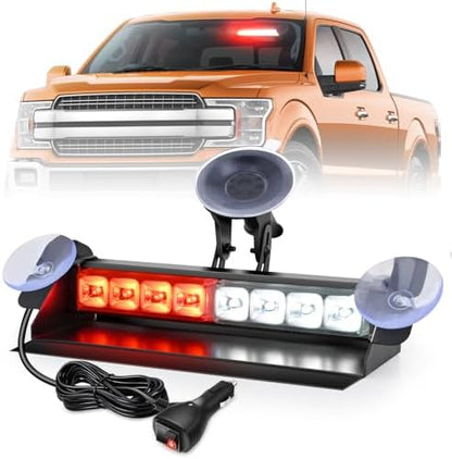 Nilight 8LED Red White Traffic Advisor Strobe Light Bar Hazard Safety
