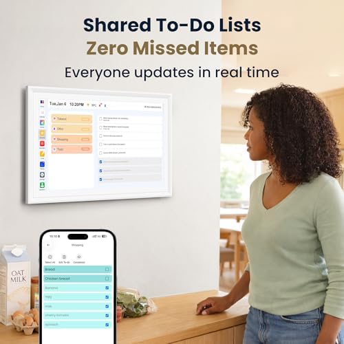 21.5-Inch Smart Digital Calendar & Photo Frame for Family, Large Wall Planner with Auto-Sync to Apple, Google & Outlook, Touchscreen Display with Chore Chart, To-Do Lists & Meal Planner, No Subscription, White Frame