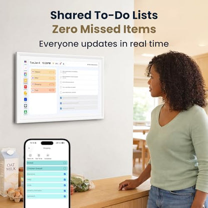 21.5-Inch Smart Digital Calendar & Photo Frame for Family, Large Wall Planner with Auto-Sync to Apple, Google & Outlook, Touchscreen Display with Chore Chart, To-Do Lists & Meal Planner, No Subscription, White Frame