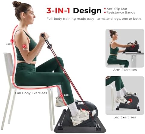 Sunny Health & Fitness Smart Mini Cycle, Under Desk Pedal Arm/Leg Exerciser | Dual Function, Low-Impact Cycle Workout, Rehab/Recovery, Space-Saving Design, Mesh-Belt Resistance, SunnyFit App Connectivity