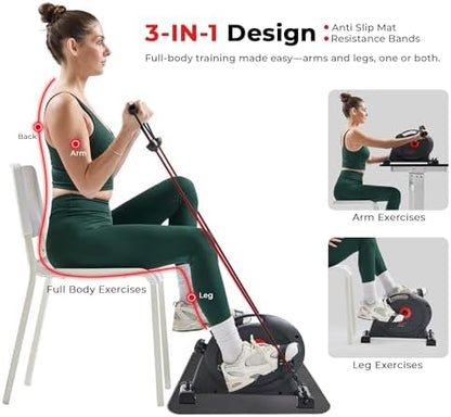 Sunny Health & Fitness Smart Mini Cycle, Under Desk Pedal Arm/Leg Exerciser | Dual Function, Low-Impact Cycle Workout, Rehab/Recovery, Space-Saving Design, Mesh-Belt Resistance, SunnyFit App Connectivity