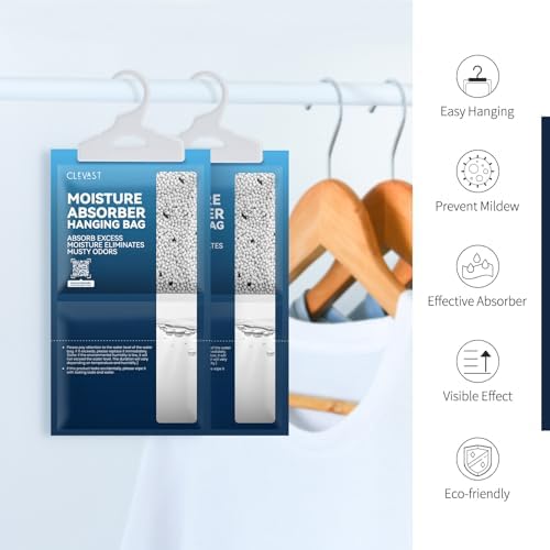 Moisture Absorbers Packets 10 Pack, Dehumidifier Bags for Closet, Unscented Hanging Humidity Absorber with Activated Charcoal in Wardrobes, Bedrooms, Bathrooms