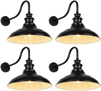 Exterior Farmhouse Barn Light, 16 Inch Vintage Outside Garage Light Fixtures, 4PCS Anti-Rust Waterproof Outdoor Light for Patio Frontdoor Entryway Doorway, Matte Black