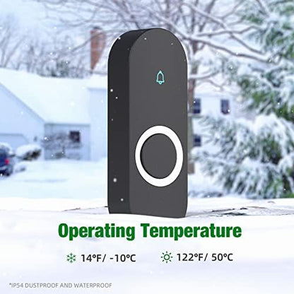 AIDA Lighted Wireless Doorbell for Home, Waterproof Battery Doorbell Wireless 1,000ft Range, 5 Volume Levels with 58 Chimes & LED Flash on Receiver (Black, 2 transmitters & 1 Receiver)