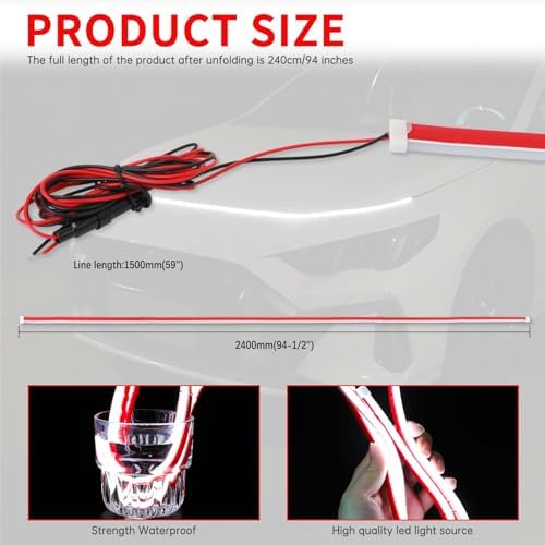 DREAMOTOR 94.5 Inch Car Hood Light Strip, White Car LED Hood Light