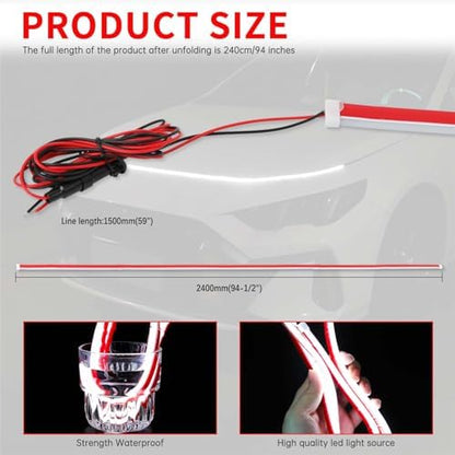 DREAMOTOR 94.5 Inch Car Hood Light Strip, White Car LED Hood Light