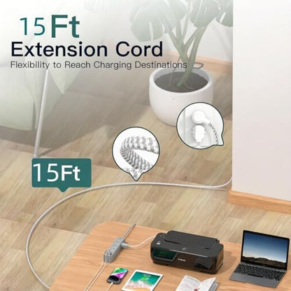 15FT Extension Cord, Power Strip Surge Protector with 12 AC Outlets & 4 USB