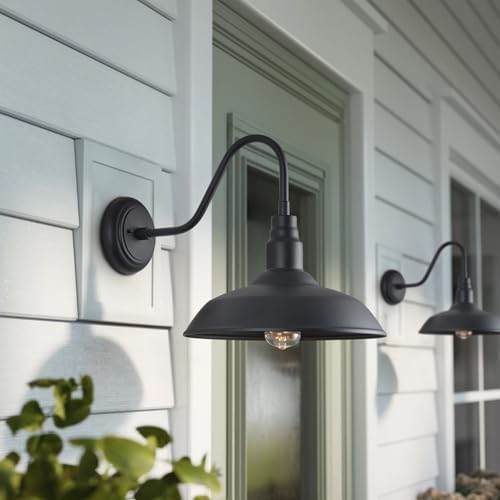 14 Inch Gooseneck Barn Lighting Outdoor Large Exterior Gooseneck Light Fixtures, Matte Black Farmhouse Barn Lights 2 Pack Outside Goose Neck Deck Wall Sconce for House, Garage