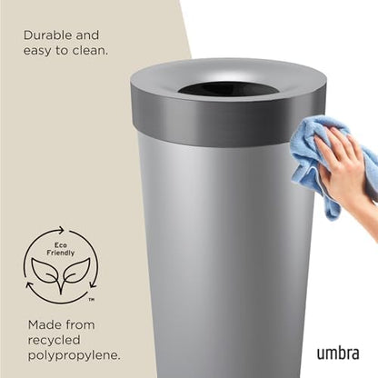 Umbra Vento Kitchen Trash Can, Open Top Bin, 16.5 Gallon, Grey/Nickel