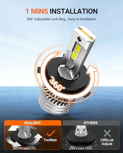 SEALIGHT H4 Bulbs, 120,000LM 1700% Brightness, 9003 HB2 H4 6500K Cool White LED Bulbs, IP68 Waterproof 80000Hrs Lifespan, 5X Heat Dissipation driving LED Bulbs, Plug and Play, 2 Pack